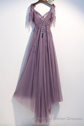 Purple Tulle Lace Long Semi Formal Prom Dresses, A-Line Evening Party Dresses